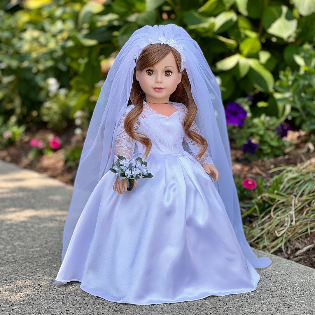 Princess Kate - Doll Clothes for 18 Inch Dolls - Royal Wedding Dress with White Shoes, Bouquet and Tulle Veil | MakerPlace by Michaels Princess Kate - Doll Clothes for 18 Inch Dolls - Royal Wedding Dress with White Shoes, Bouquet and Tulle Veil | MakerPlace by Michaels